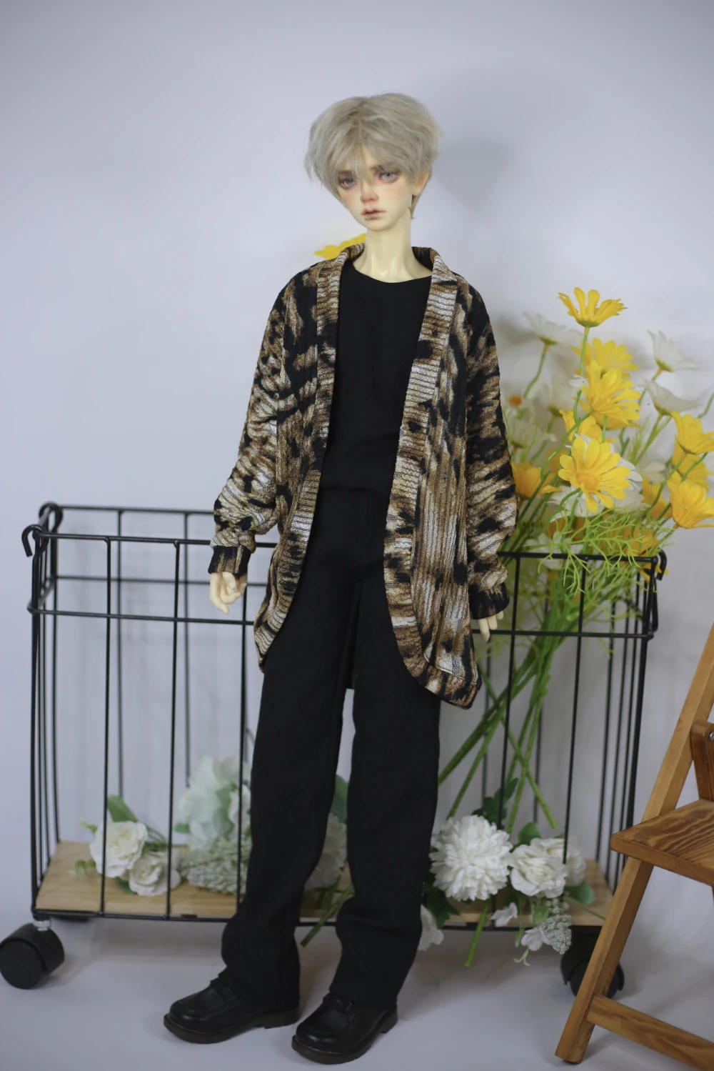 BJD Doll clothes fit on 1/3 1/4 Uncle size leopard print ice silk arc hem bat cardigan coat doll accessories