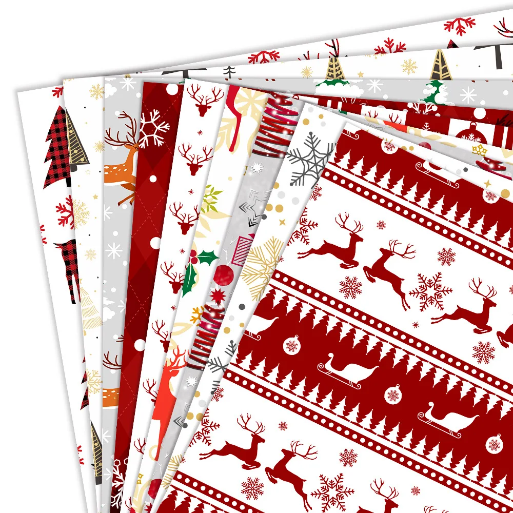 

9PC Christmas Wrapping Paper Sheets Winter Holiday Scene with Red Plaid Reindeer Snowflakes Buffalo Check Design for Gift Packag