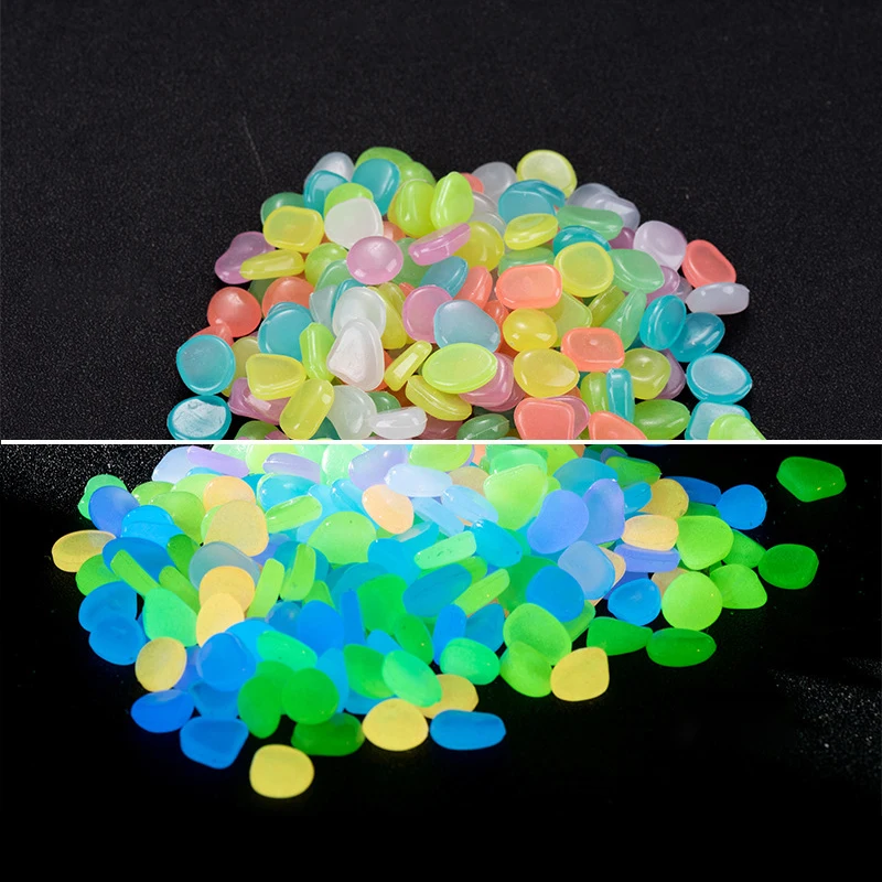 Brilham no escuro seixos do jardim, pedras luminosas, decoração do jardim, decoração do aquário ao ar livre, acessórios de aquário, 100pcs