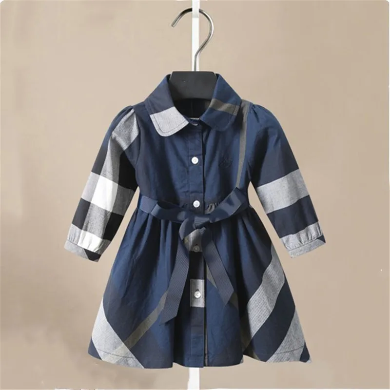 2023 Spring Girl Fashion Plaid Cotton Long Sleeve Princess Party Dresses Kids Clothing 1-6 Years European Style A-line Dress