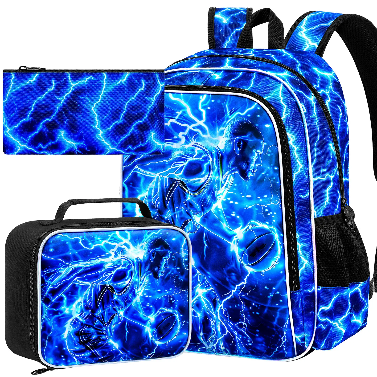 

3PCS Boys Backpack, 17" Basketball Players Kids Bookbag,School Backpacks for Elementary Preschool Kindergarten