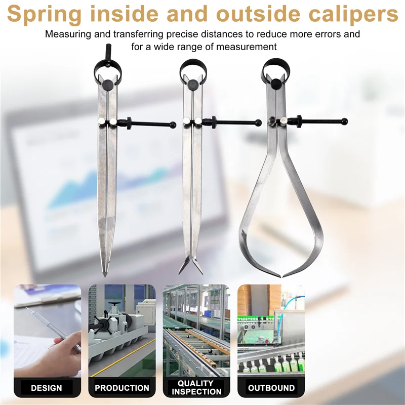 PZHI-Spring インサイド アウトサイド ディバイダー キャリパー セット 8 インチ マシニスト ツール 3 パック