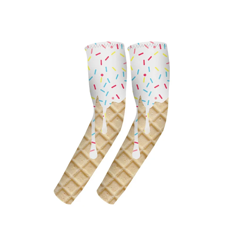 Summer Kids UV Protection Arm Sleeves Outdoor Boys Girls Breathable Sports Ice Sleeves Cute Ice Cream Cycling Arm Cover Unisex