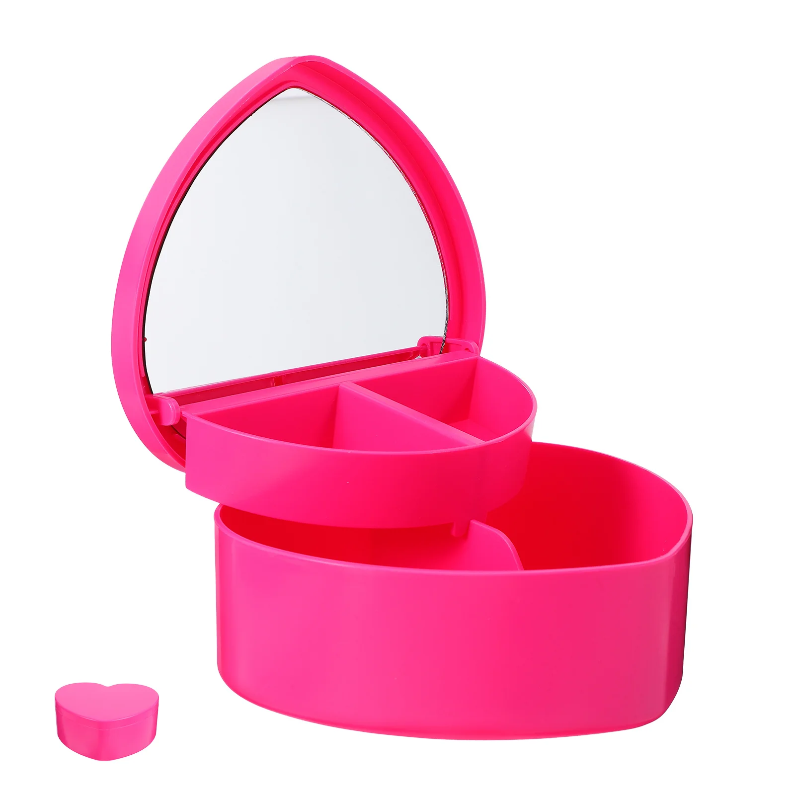 

Шкатулка для драгоценностей в форме сердца для девочек, двухслойное зеркало для макияжа, портативный дорожный органайзер для ювелирных изделий, серьги, браслет для хранения