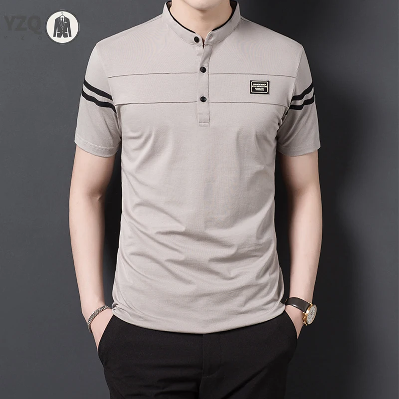 Men's Fashion Summer POLO T-shirt Casual Breathable Top Stand Up Neck Short Sleeve Korean Comfortable T-shirt
