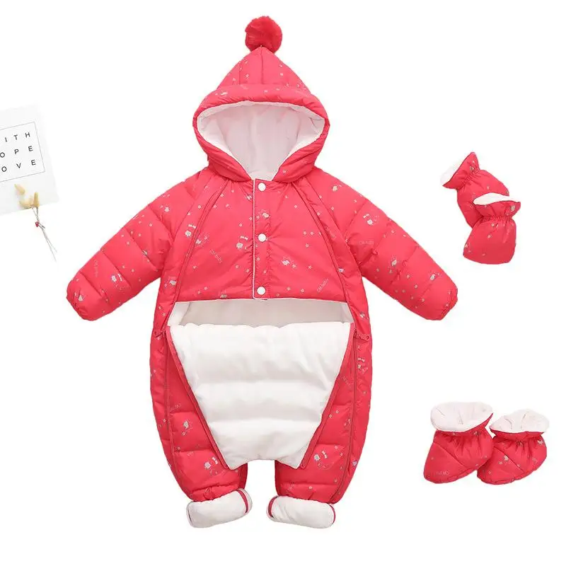 2024 Baby Long Sleeves Jumpsuit Thickened Hooded Print Newborn Outdoor Romper Warm Fashion Girl Boy Boutique Down Jacket Rompers