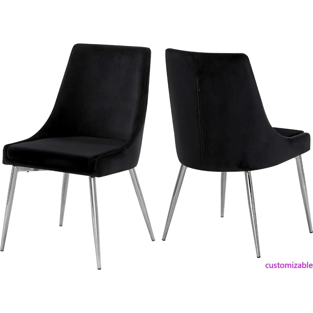 Moderne fluwelen gestoffeerde eetkamerstoelen met metalen poten - Karina-collectie van Meridian-meubels, set van 2