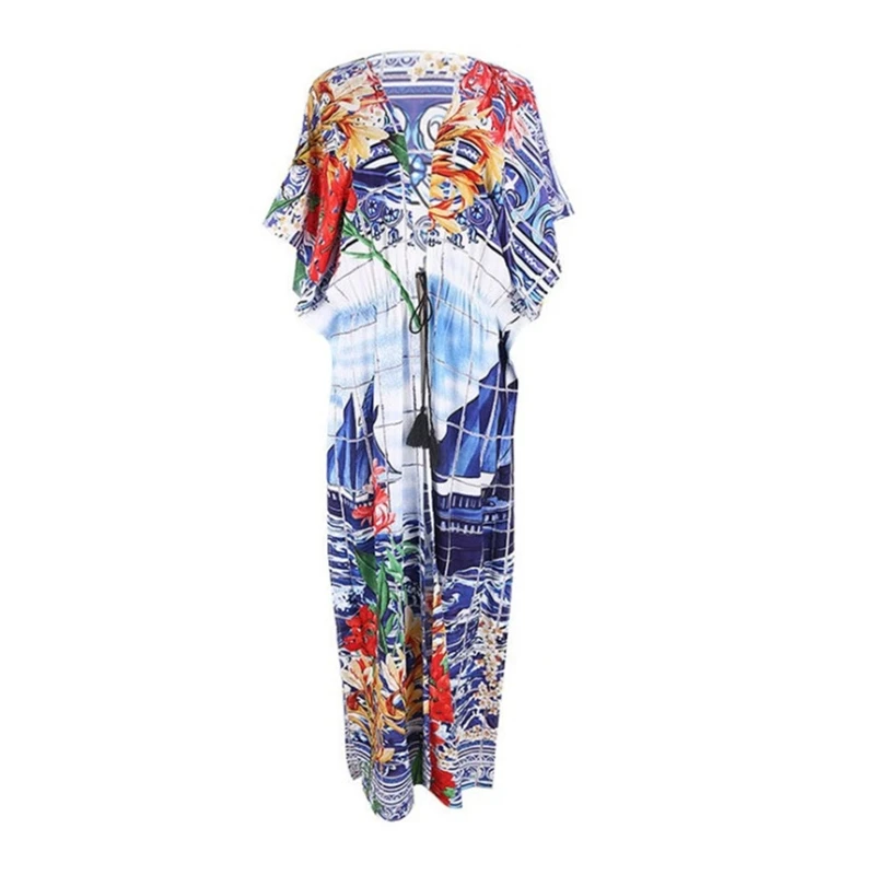 Costume da bagno lungo da donna Copricostume maxi abito da spiaggia Boho con scollo a profondo