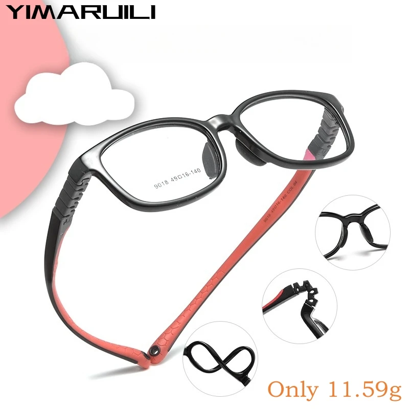 YIMARUILI Ultra-light TR90 Silicone Children's Eyewear Screw-free Retro Square Optical Prescription Glasses Frame Boy and Girl