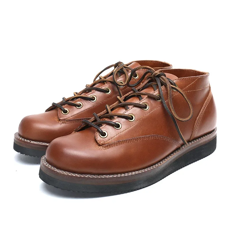 Spring Autumn Lacing Ankle Low Men Boots White Cowhide Leather Goodyear-welted Large Designer Shoes — zdjęcie 6