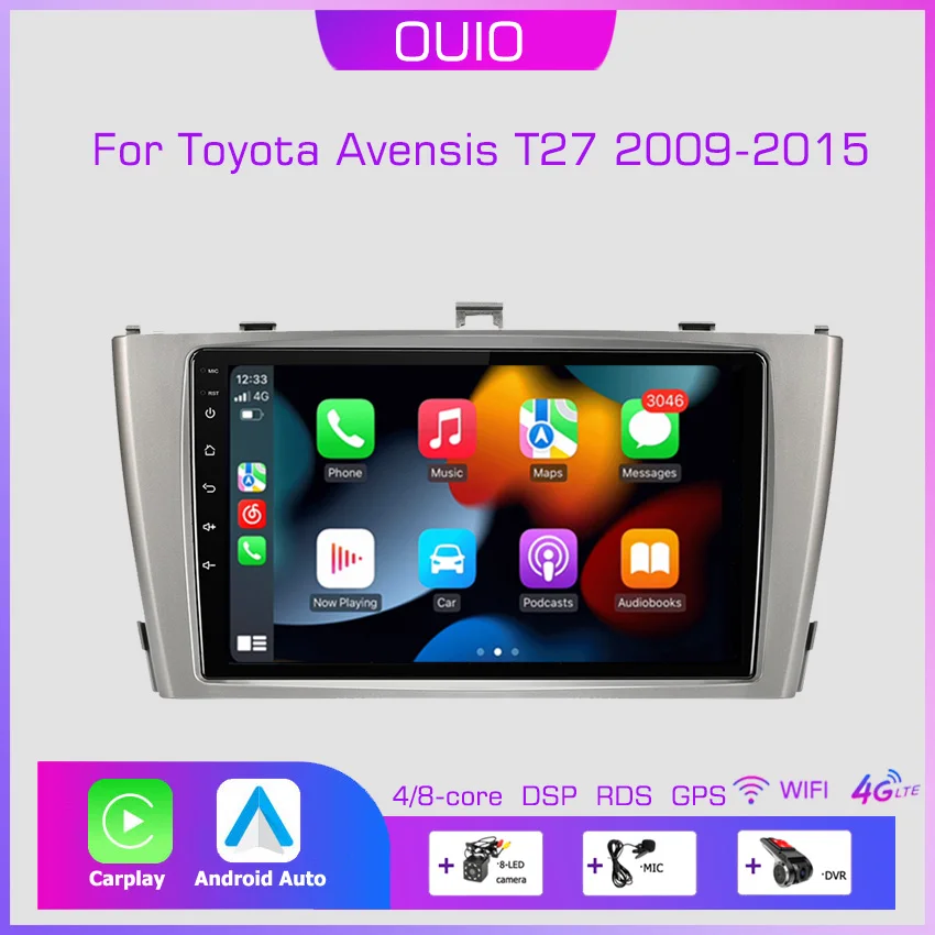 

2din Automotive multimedia player stereo Carplay Auto GPS Navigation DSP BT For Toyota Avensis 2008 2009 2010 2011 2012-2015