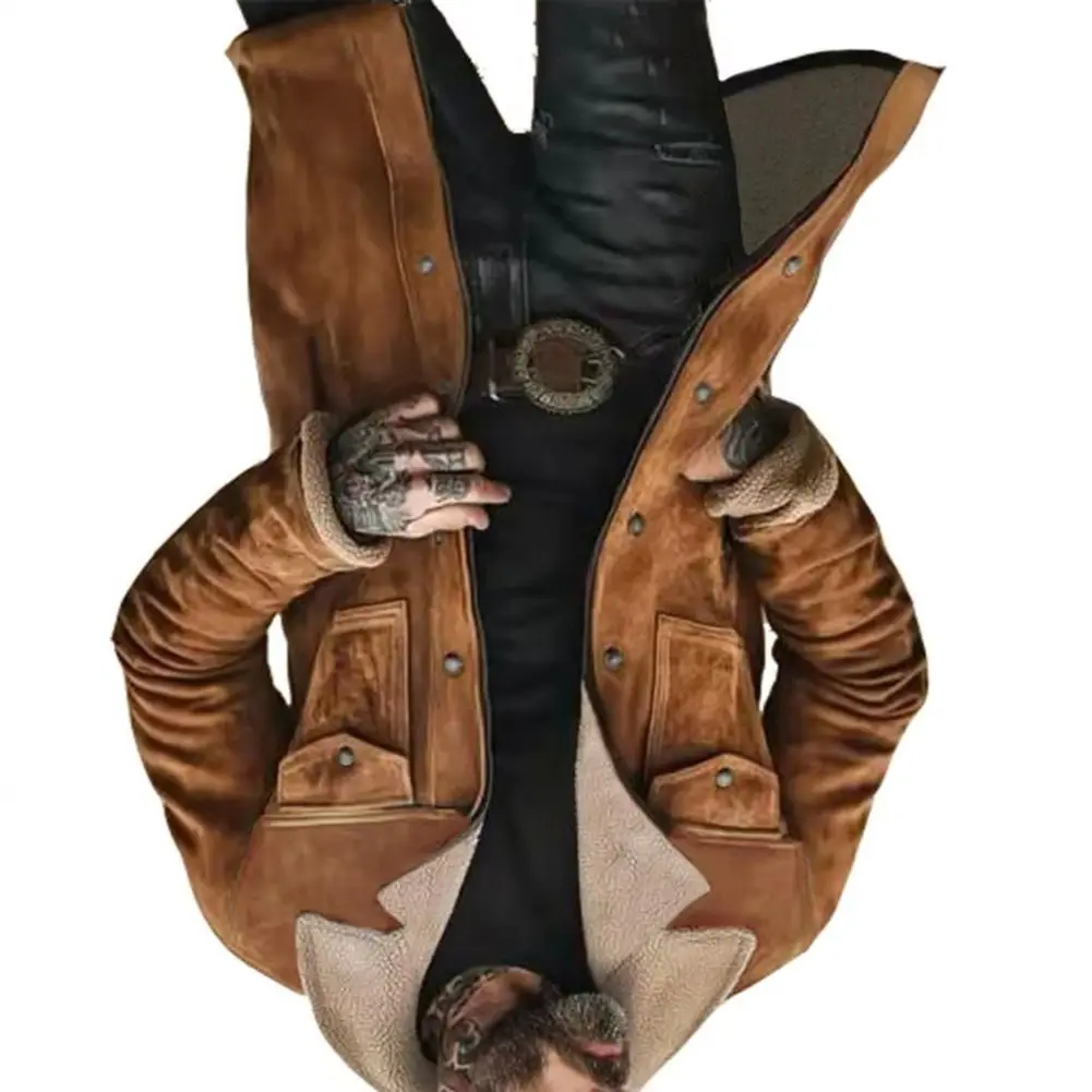 

Мужская куртка, осенне-зимнее шерстяное пальто с лацканами, однобортная ветрозащитная куртка средней длины, замшевая зимняя верхняя одежда с несколькими карманами