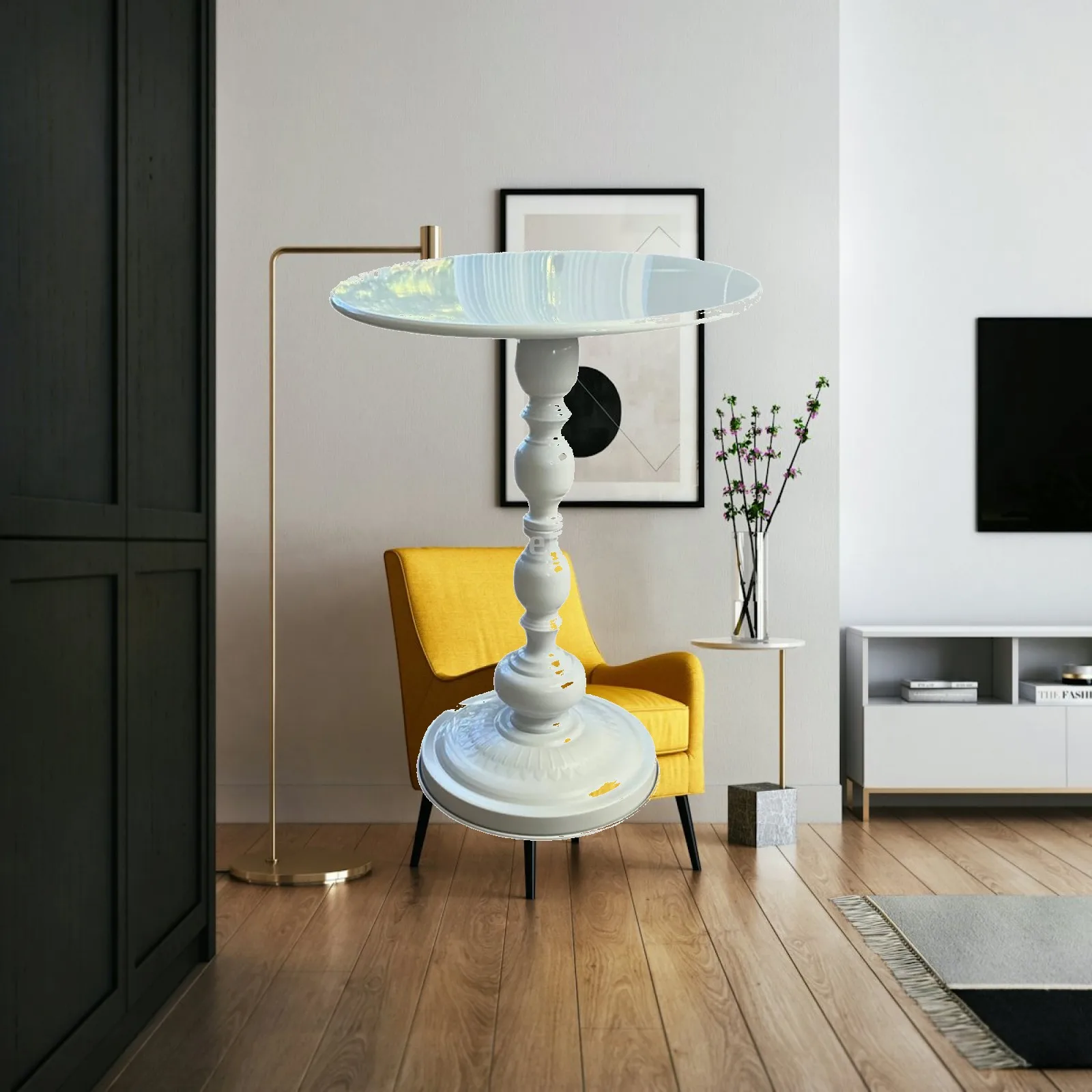 Couch Table Bedside Table Round Sturdy Iron Structure Small End Tables Side Table for Office Cabin Balcony Living Room Bedroom