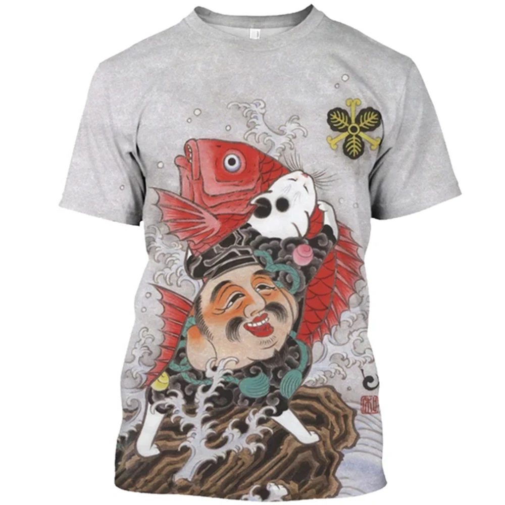 Japanese Mythology Samurai Cat 3D Harajuku Print Graphic Summer New Men's and Women's Daily Round Neck Short Sleeve T-Shirt Tops