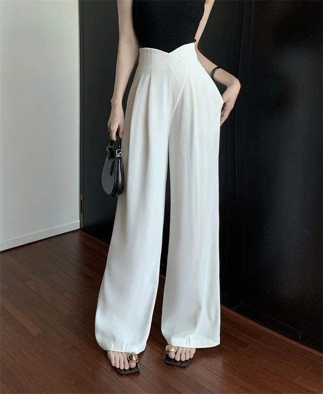 ارتفاع الخصر الكورية Sle دعوى السراويل النسائية عارضة فضفاض مستقيم الساق السراويل الطويلة التخسيس تنوعا واسعة الساق السراويل