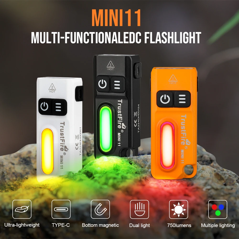 

Trustfire MINI11 750LM EDC Flashlight Mini Clip Light Spotlight/Floodlight USB C Rechargeable Pocket RGB Torch with Magnet Clip