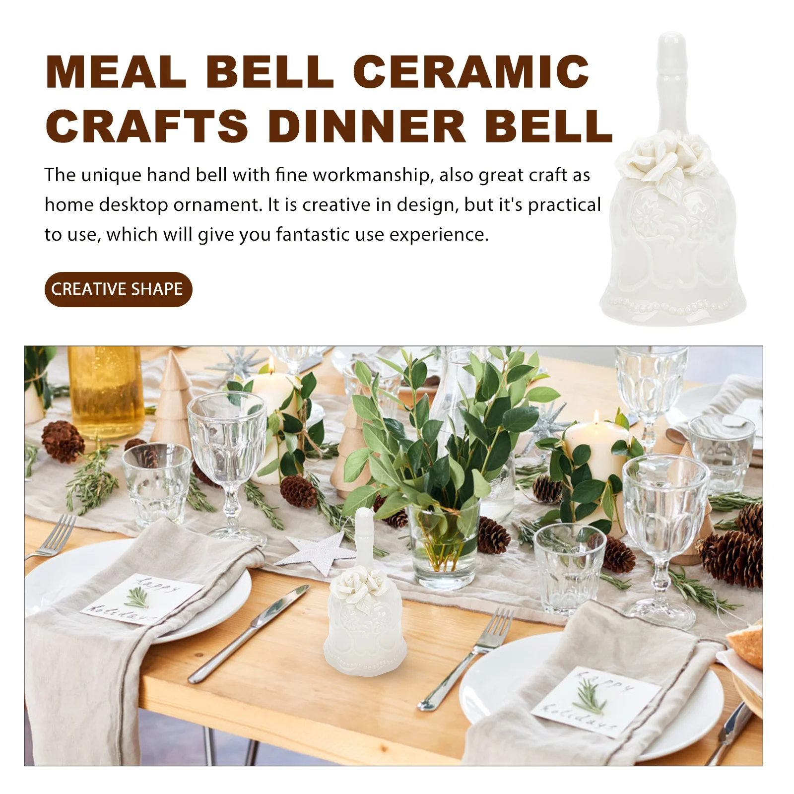 

Hand Held Service Bell Adornment Desktop Dinner Porcelain Vintage Decorative Call for Restaurant