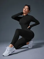 Half Zip Jumpsuit Women Gym Bodysuit Long Sleeve Activewear Set Running Workout Romper Fitness Overalls Sportswear Yoga Clothes - Image 6