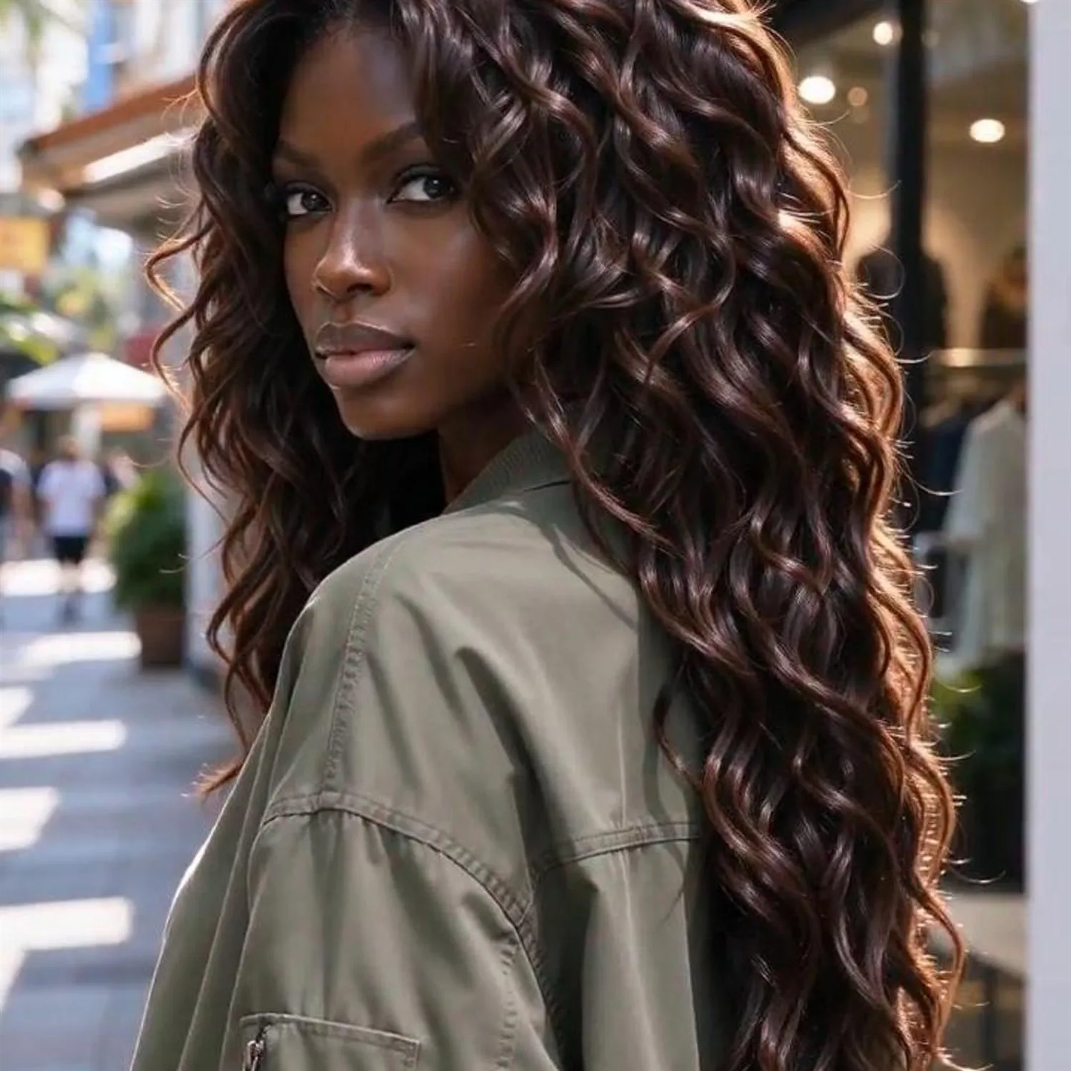 Messy Wave Wig 20 Inch 2 Dark Brown Heat Resistant Synthetic Fiber Wig With Bangs For Women, Party Wig