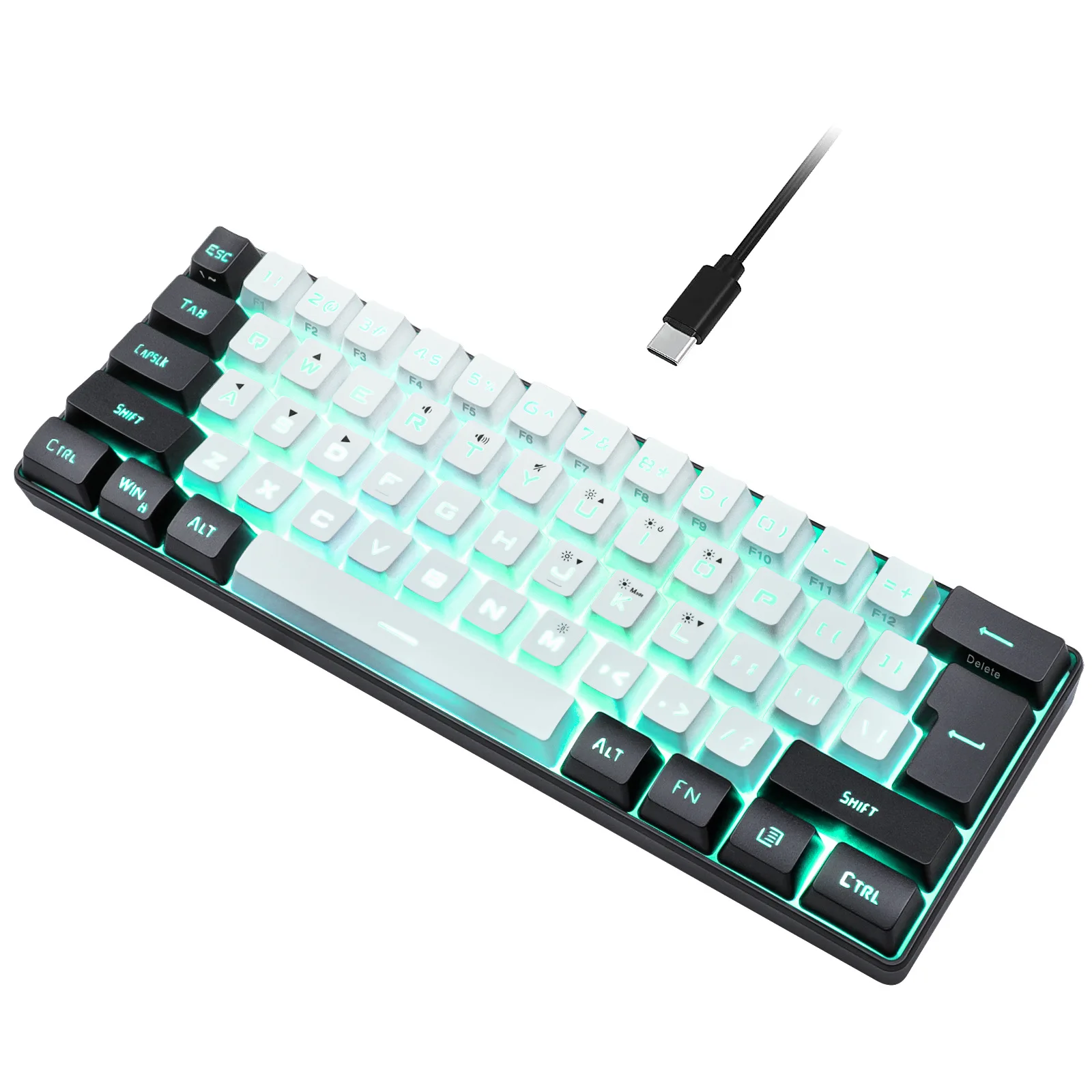 Keyboard game dengan kabel, Keyboard berkabel 61 tombol RGB ringan Mac Windows