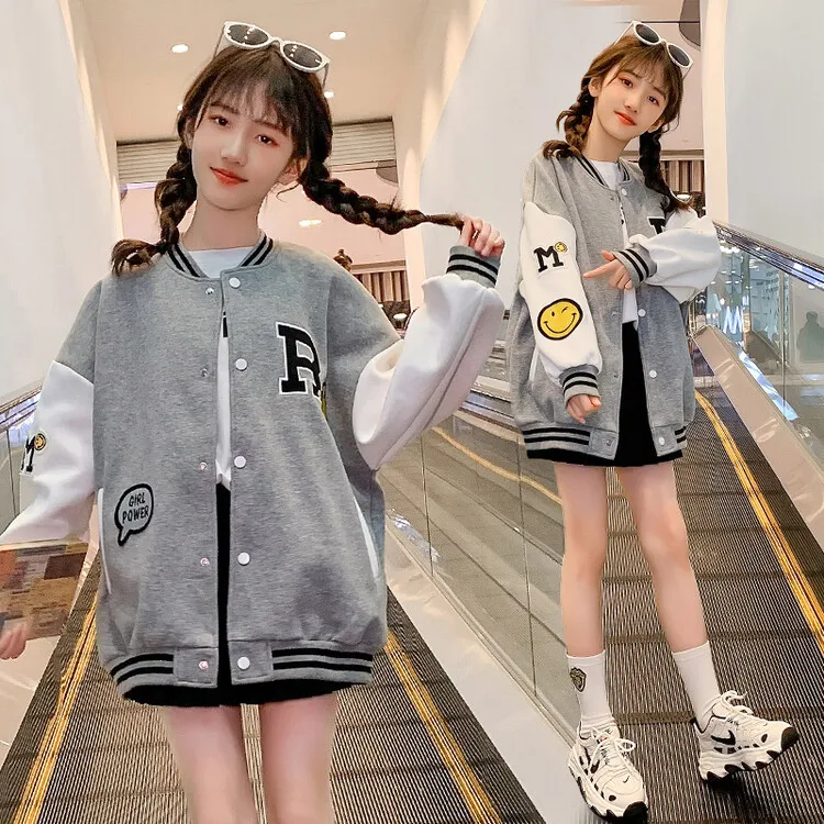 2024 Autumn winter Girls clothes Baseball loose sports Jacket Kids Teens Fashion letters Child Outwear Coats 6 7 8 9 10 11 year