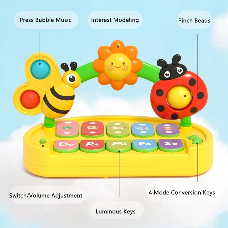 Baby-Musikinstrument-Spielzeug für 0–3 Jahre alte Kleinkinder, buntes Insektenblumen-Musikklavier mit Licht, Spielzeug für die frühe Bildung, Geschenke