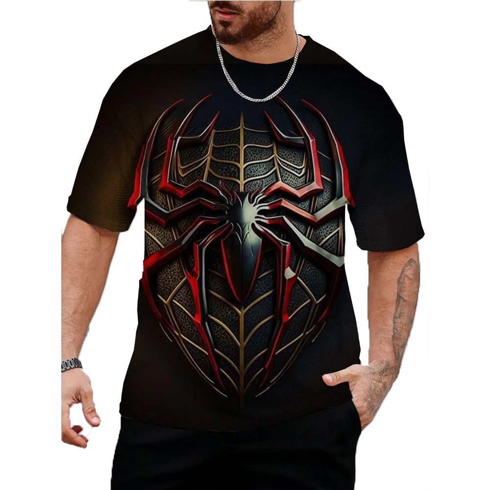 Summer Fashion Marvel Spider Man print Trend T Shirts For Men Casual 3D Print Tees Hip Hop Personality Round Neck Short Sleeve