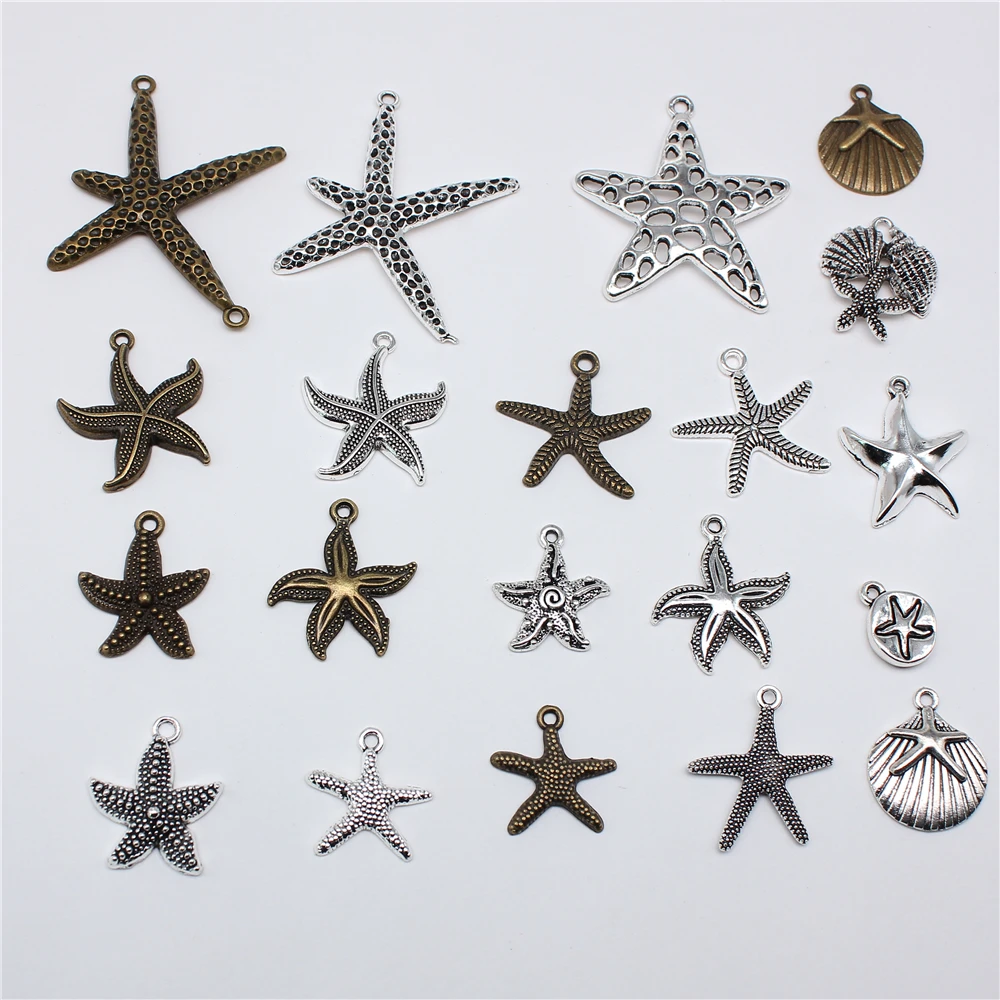 10pcs Charms Marine Starfish Antique Bronze Silver Color Pendants Making DIY Handmade Tibetan Silver Color Jewelry