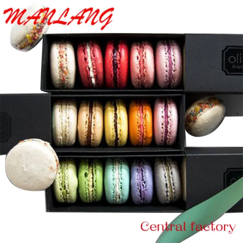 Custom  Black Luxury Sliding Out Open Cardboard Paper Packaging Gift Macaron Drawer Box with window