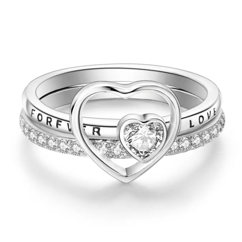 MISEFF Real 925 Sterling Silver Eternal Love Double Layer Rings For Wedding Engagement Birthday Silver Rings Jewelry Gift