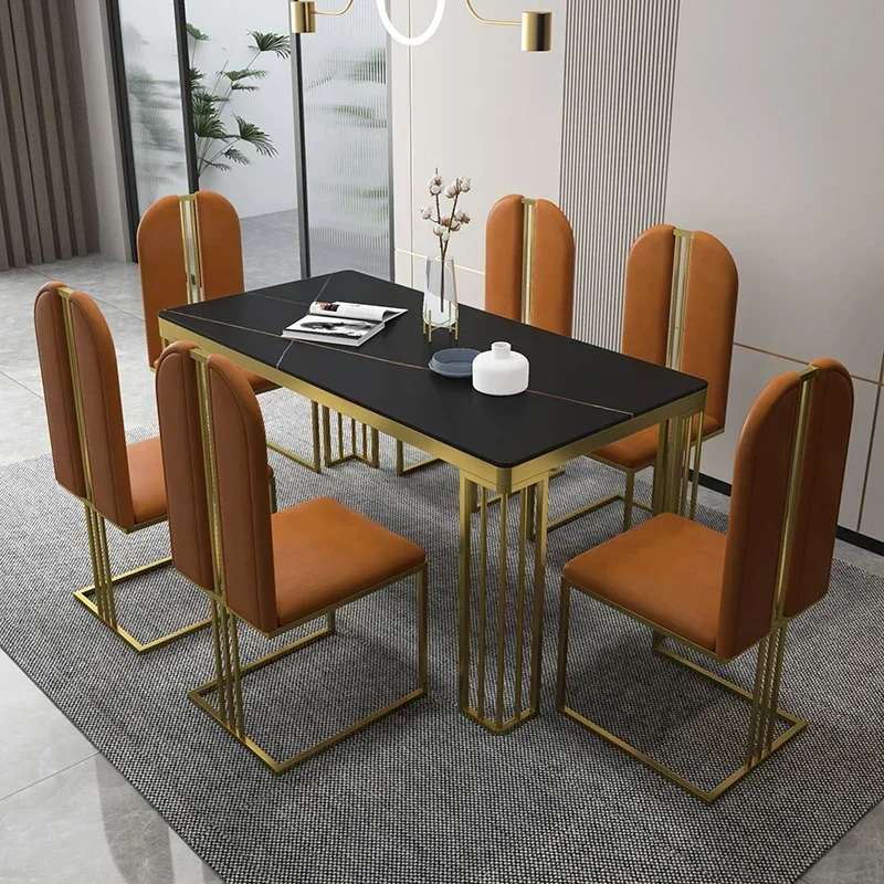 Luxury minimalist rock table rectangular rice table Modern minimalist family small apartment dining table and chair combination