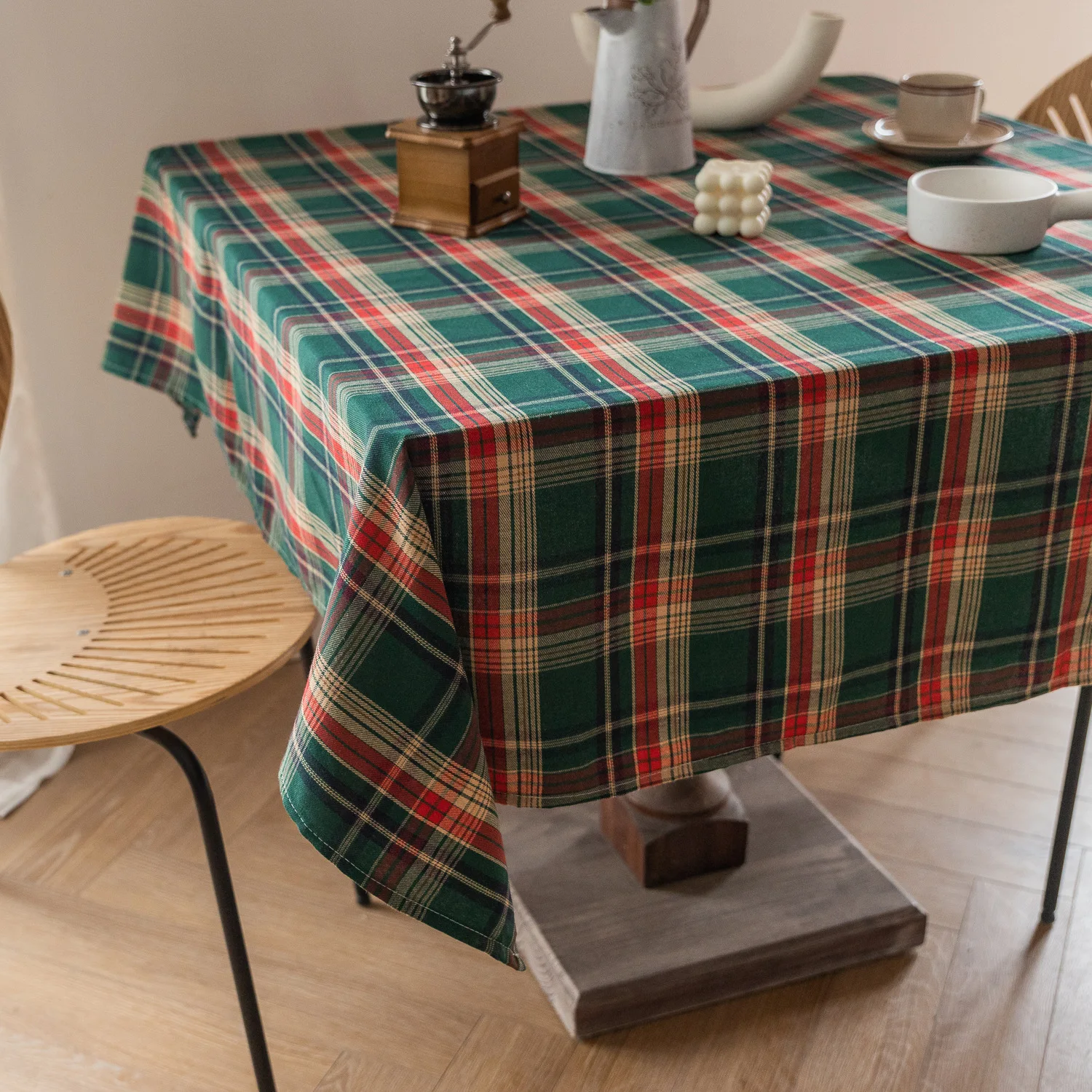 Christmas Plaid Tablecloth Xmas Party Red Green Rectangle Table Cloth Vintage Dining Table Cover For Home Living Room Decoration