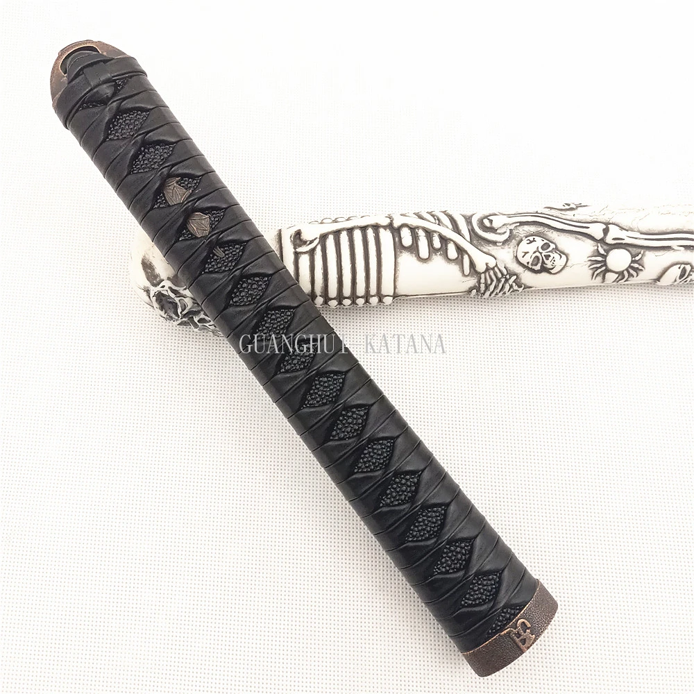 26cm HandMade Black leather Handle Tsuka For Japanese Sword Samurai Katana Fittings