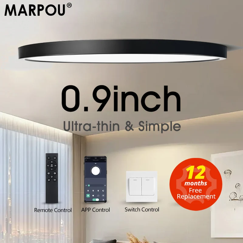 Lâmpada inteligente de 0,9 polegadas, lâmpada de teto led, aplicativo/controle remoto, iluminação interna regulável para sala de estar luzes led
