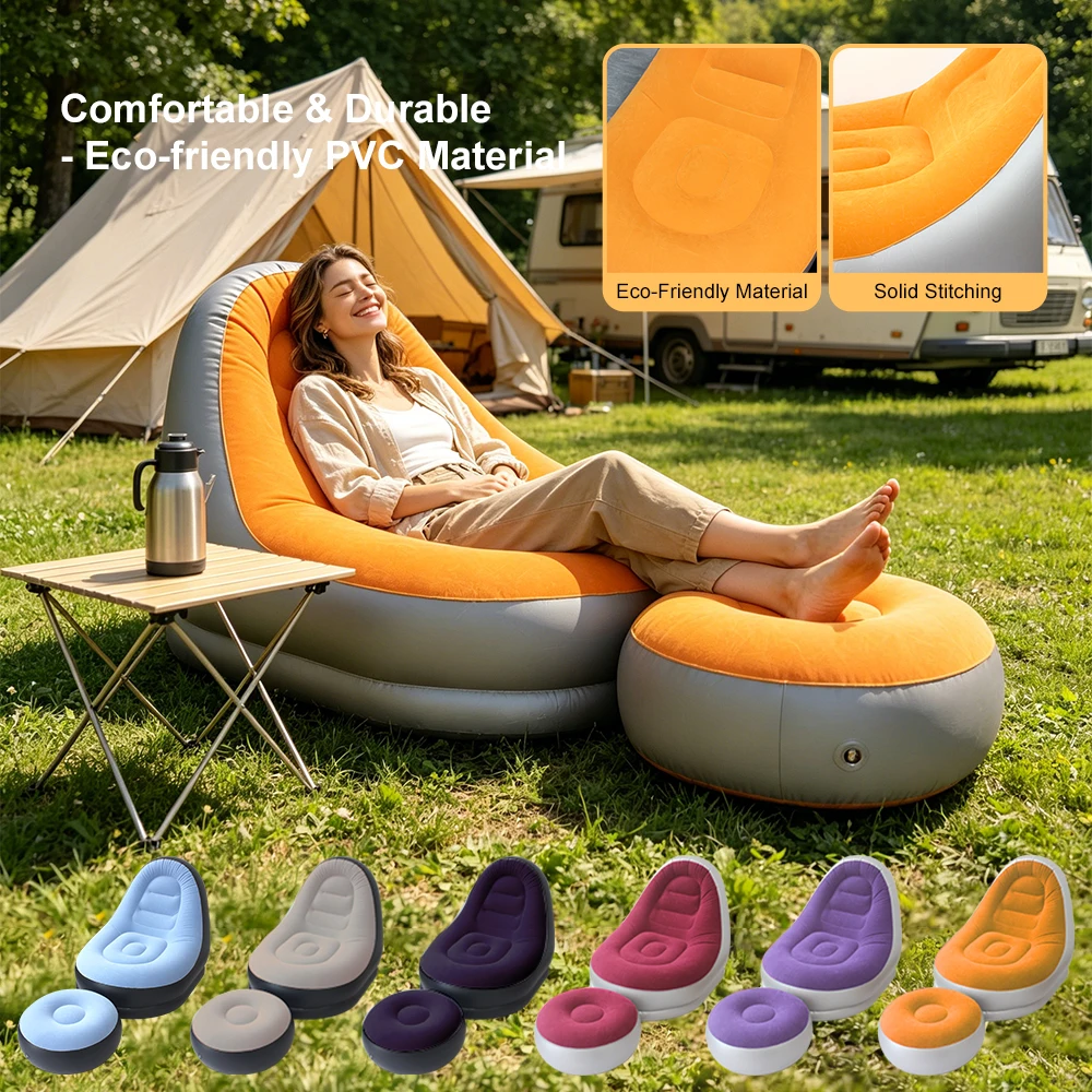 

Portable Multicolor Inflatable Air Sofa Set With Footstool Waterproof Comfort Lazy Sofa For Indoor Outdoor Garden Party Rest Use