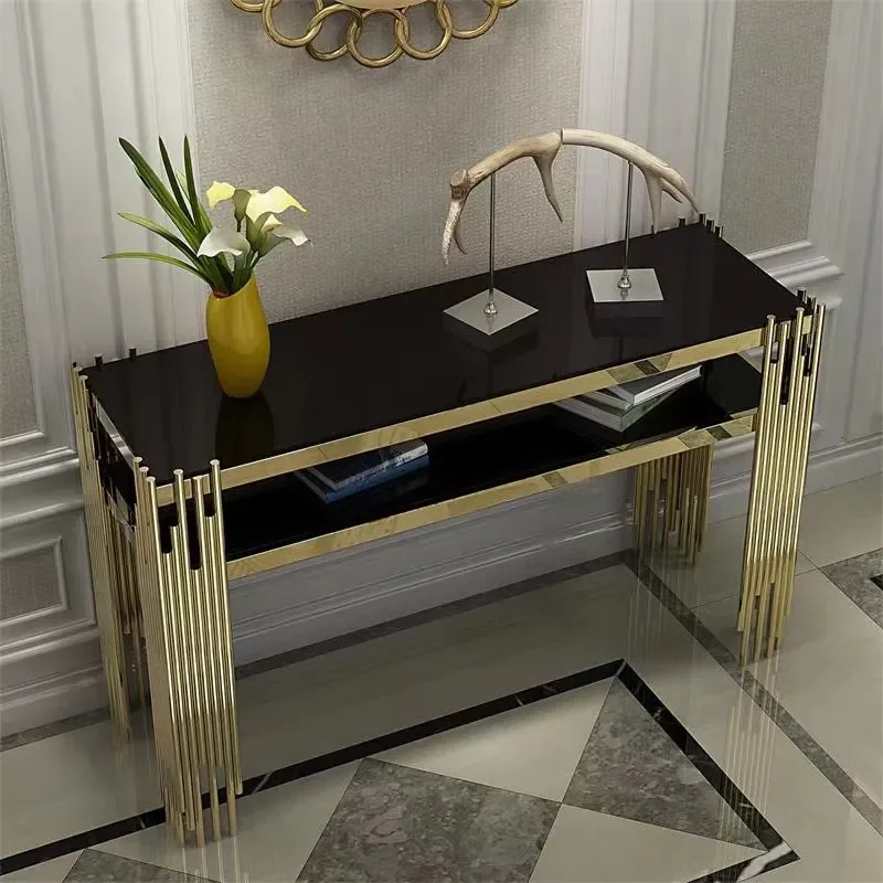 Modern Simple Marble Entrance Console Table Stainless Steel Wall Mounted Entryway Cabinet Platform for Hotel Home Decor