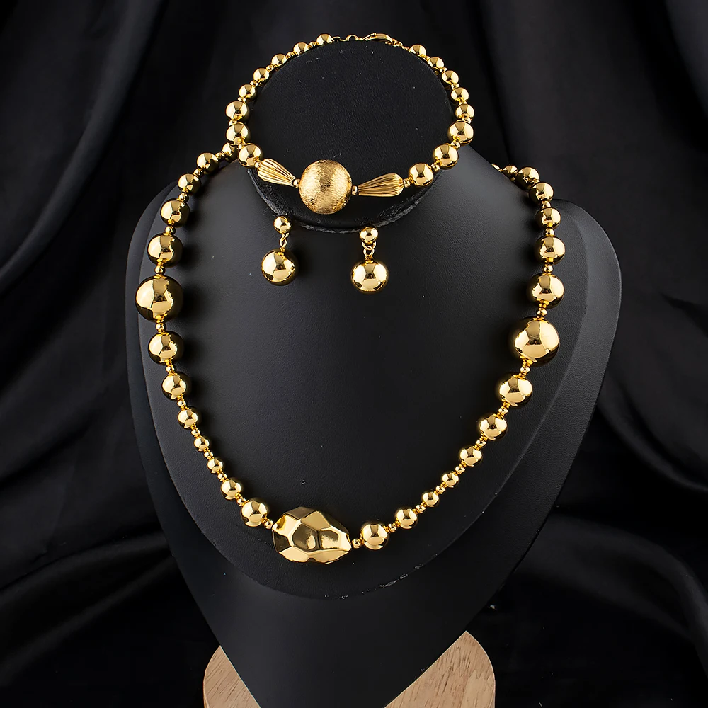 Geometry 3pcs Set Beaded String Necklace Bracelet Earrings Jewelry Set Gold Plated Jewelry Accessories for Women's Daily Gifts