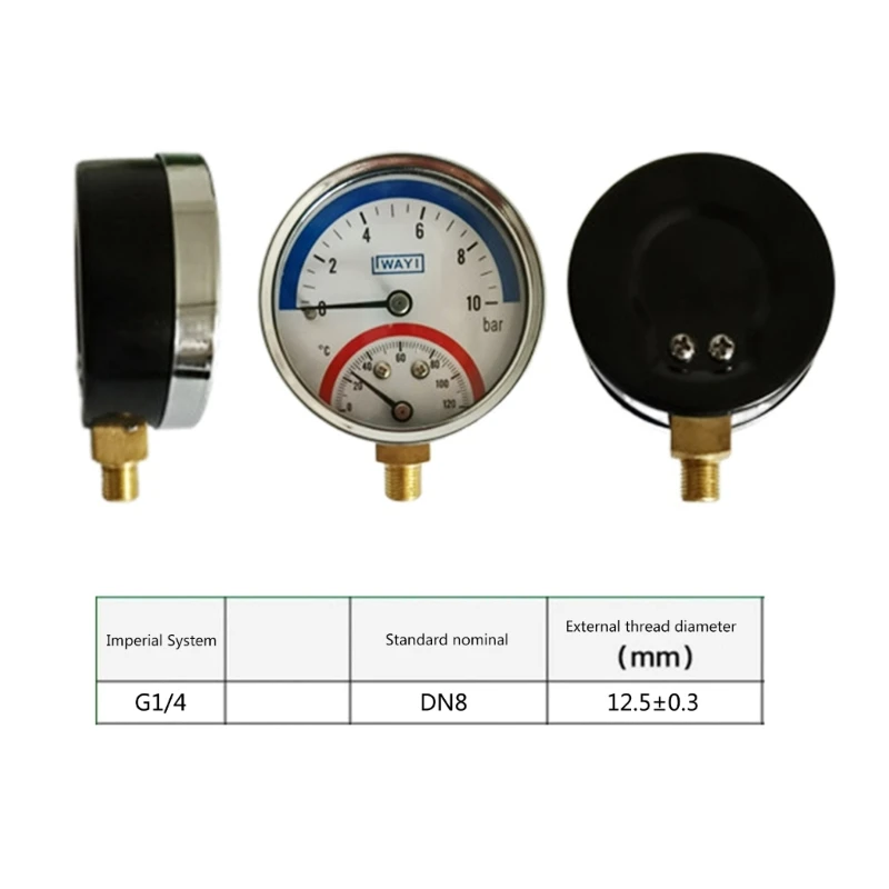 M6CF 10 BAR Dolne wejście 120 ℃ Termomanometr G1/4 Gwint do ogrzewania podłogowego