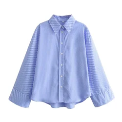 2024ZAR * Spring/Summer Hot Selling New Women's Wear Versatile Casual Folding Collar Large Outline Cotton Shirt