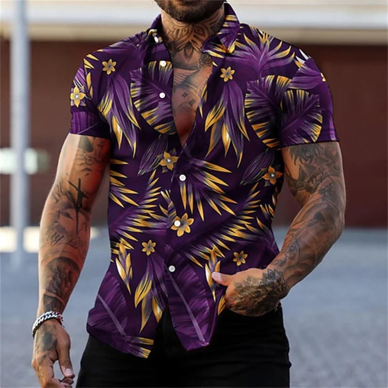 Men Blouses 3D Print Look Plant Flower Shirt Man Woman Casual Fashion Short Sleeves Shirts Button Lapel Streetwear Clothes