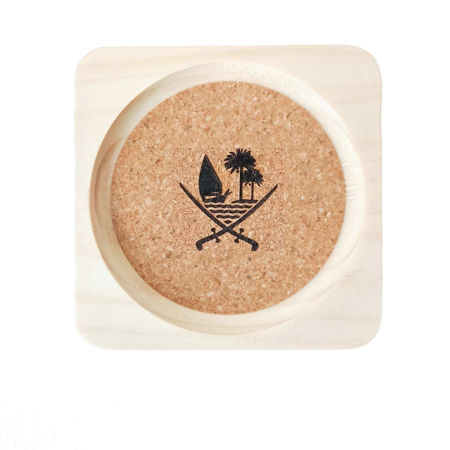 5 PcsThe State of Qatar Logo  Cork Wooden Coaster Kitchen Accessories Wholesale Custom Diameter 9cm