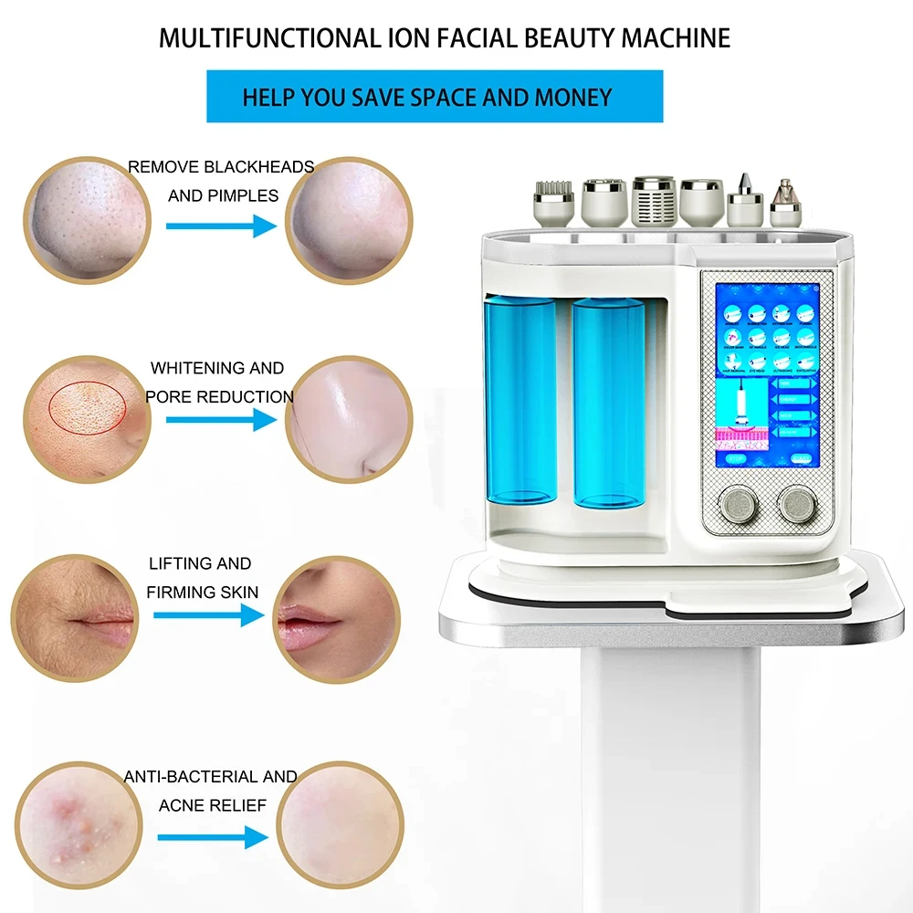 Multi-functional Facial Beauty Machine Bubble Clean Vacuum Lifting Cold Hammer Plasma Ion EMS RF Oxygen Inject Electroporation