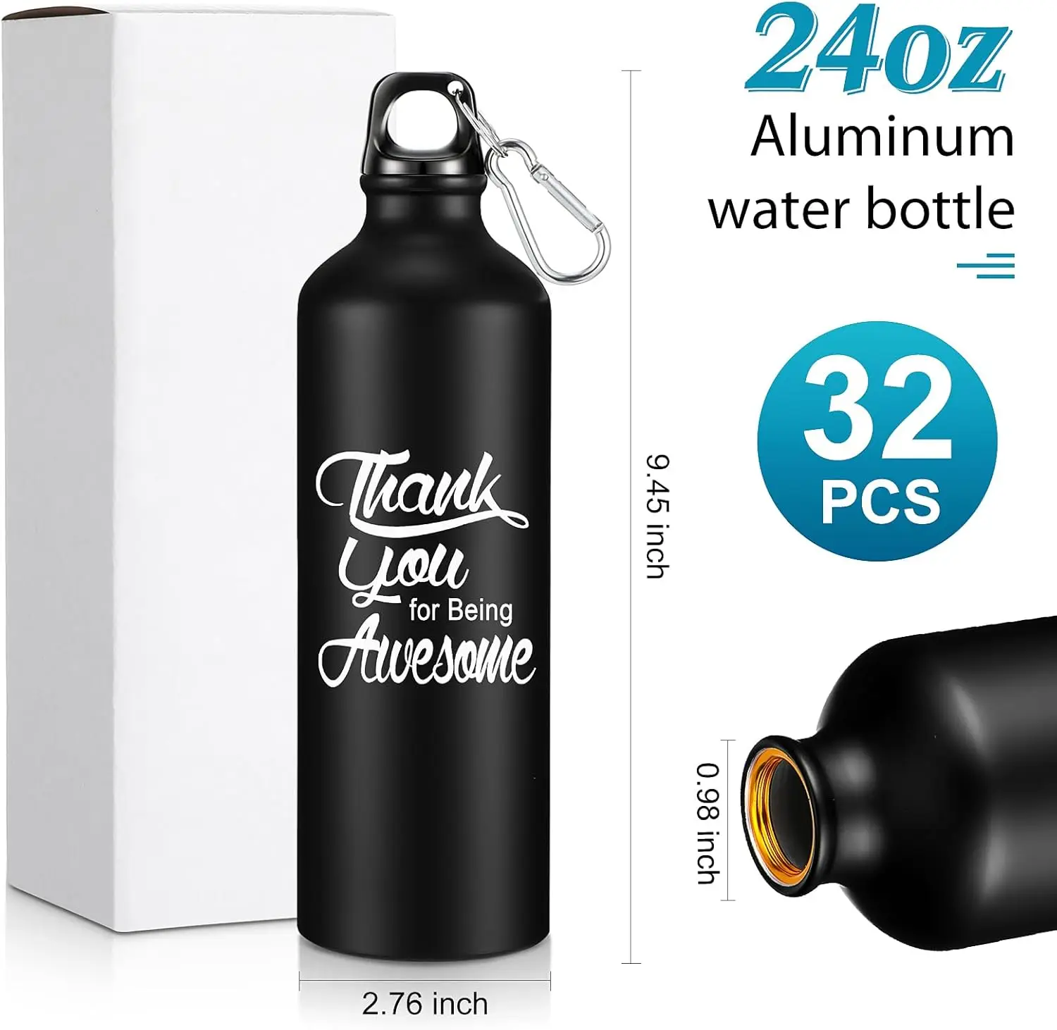 32 Pcs Thank You Gift for Coworker Aluminum Water Bottle Christmas Employee Appreciation Gift Inspirational Lightweight Sports W