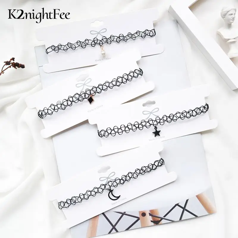 Fashion Choker Necklace Black Clavicle Tattoo Chain Star Pendant Woman Girl Collar Party Jewelry Neck Pendant Necklace