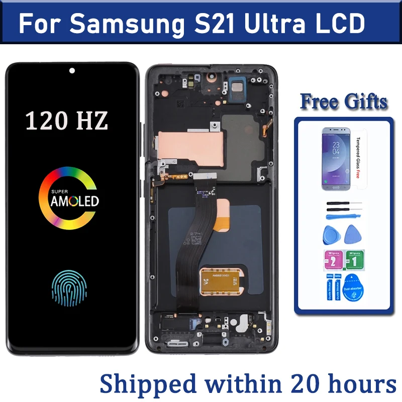 Pantalla Táctil Digitalizadora AMOLED 100% Probada para Samsung S21 Ultra 5G G998 G998U, LCD con Marco para Samsung S21 Ultra G998B