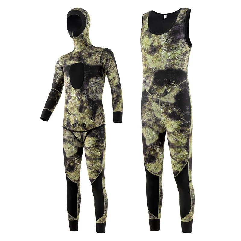 

Wetsuit Men 5mm Neoprene Spearfishing Scuba Diving Suit Camouflage 2pieces Keep Warm Fishing Surfers with Chloroprene