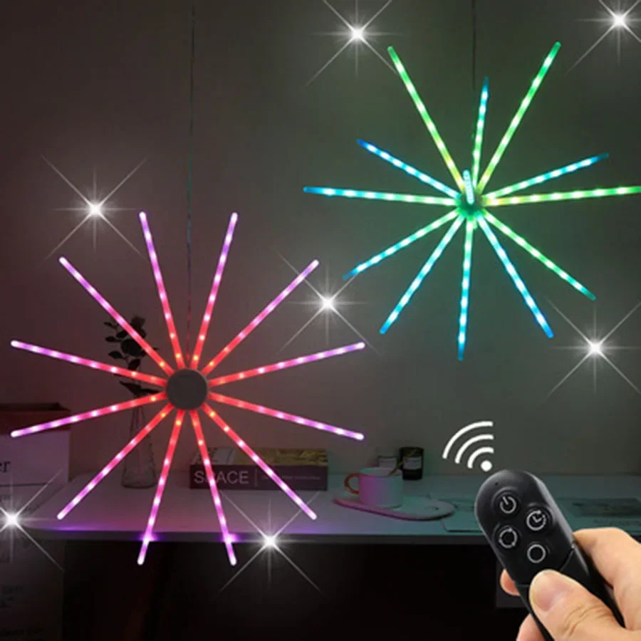 Imagem -04 - Rgb Mudando Meteoro Firework Luz com Controle Remoto ao ar Livre Led Pendurado Starburst Luz Luzes de Natal Fogo de Artifício Fada Luz da Corda