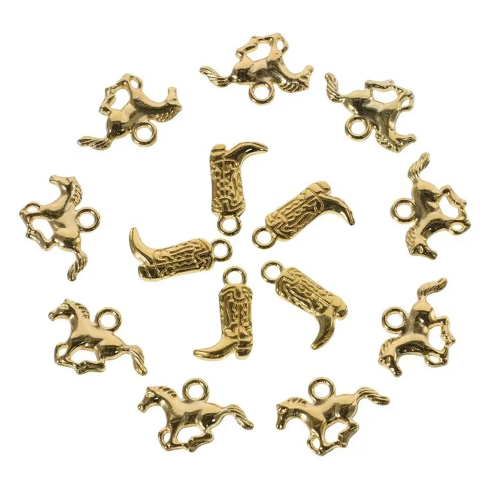 60pcs Alloy Western Themed Cowboy Charms Golden Cowboy Theme Cowboy Horse Boot Hat Pendants Cowboy Hat, 22*13mm