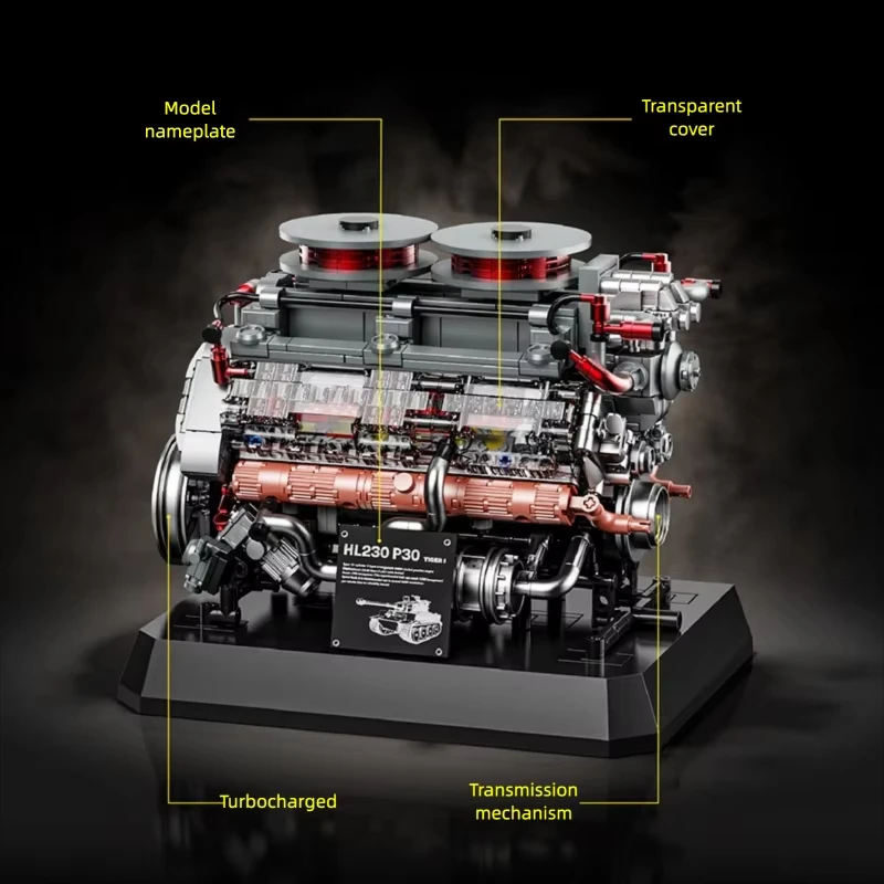 타이거 탱크 엔진 시뮬레이션 블록 1200+피스, 중장갑차 모델 DIY 기술 장난감 성인 및 어린이용 선물