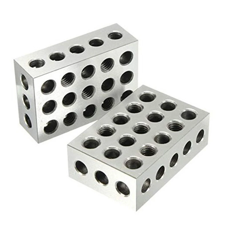 2Pcs/Set 23 Holes Precision 25-50-75mm Blocks 1pair(2pcs) Parallel Clamping Block Set Steel Block 23 Holes 1-2-3